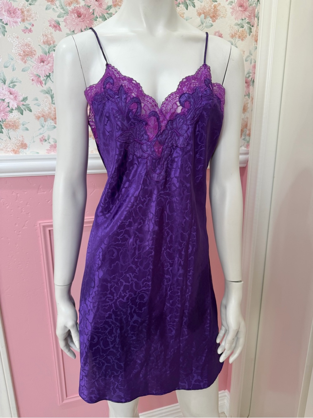 American Vintage Deep Purple Lace-Trim Satin Chemise